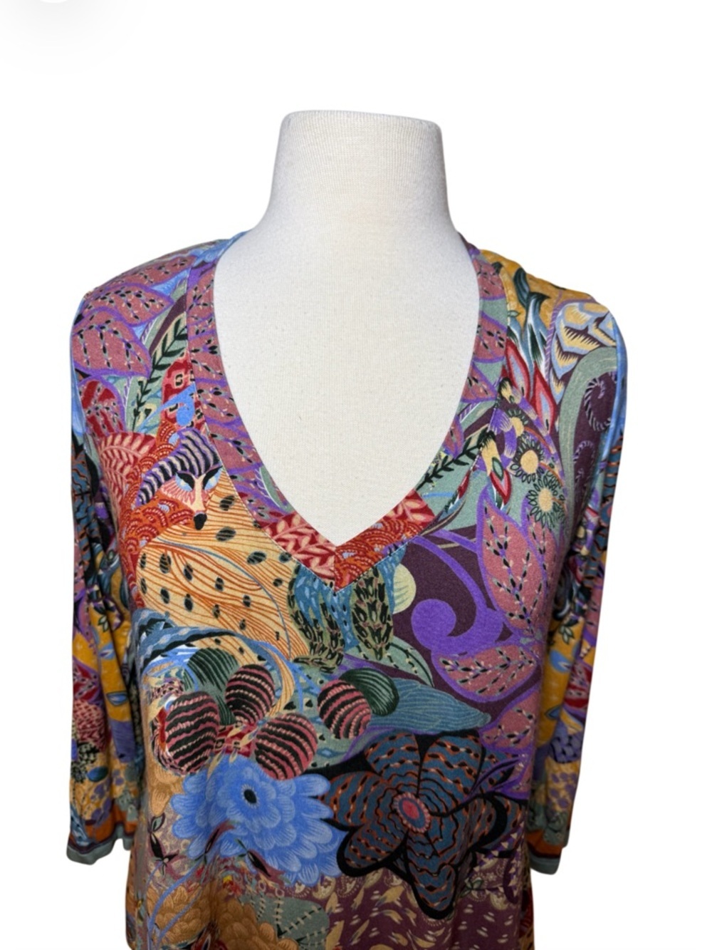 Johnny Was Madison Favorite Print V-Neck Long Sleeve Swing Top - Medium - Picture 3 of 9